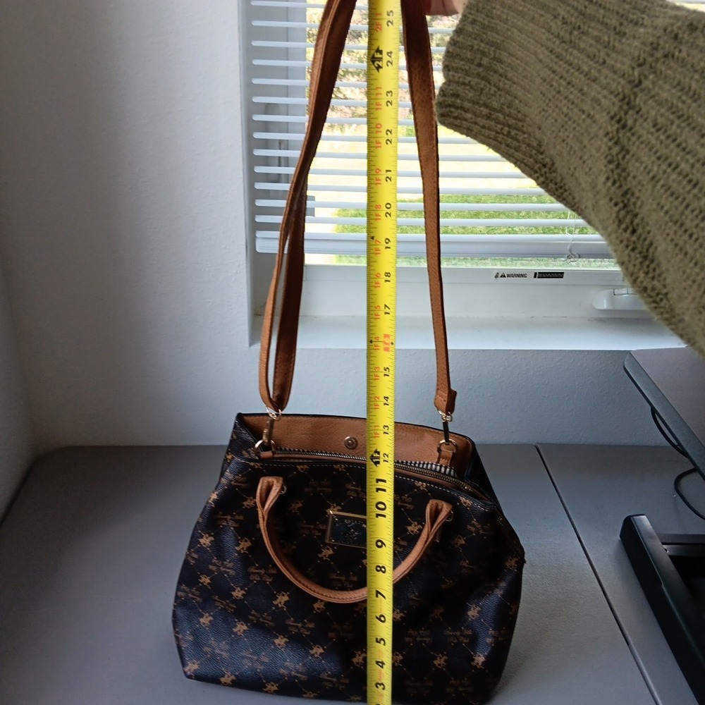 Beverly Hills Polo Crossbody Handbag Brown Tan Faux Leather Preppy Countryside - Picture 12 of 15